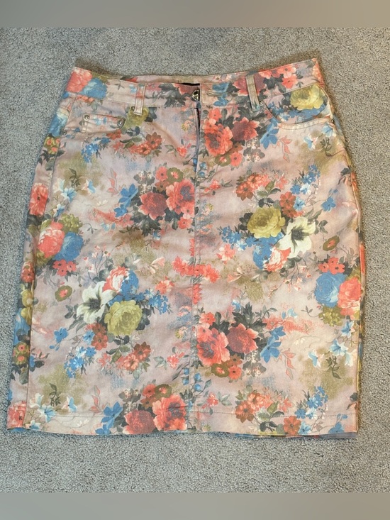 UrRebel Dresses & Skirts - UrRebel Y2K Floral Midi Stretch Denim Skirt
